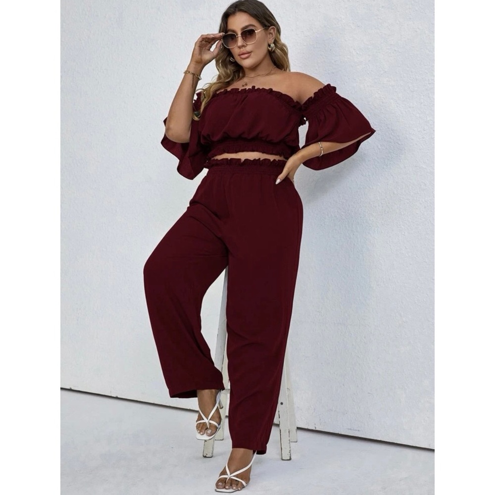 burgundy pant set